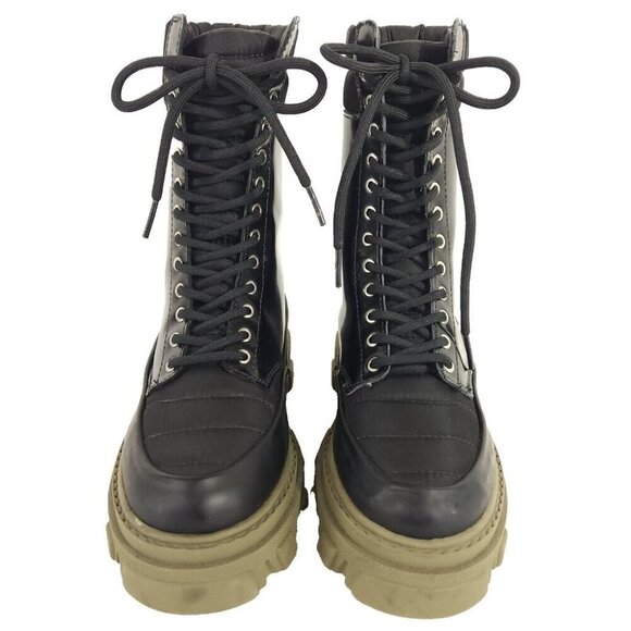 Ganni Quilted Nylon & Leather Combat Boot Size 35 US 5 Black Green $475 - Picture 3 of 12